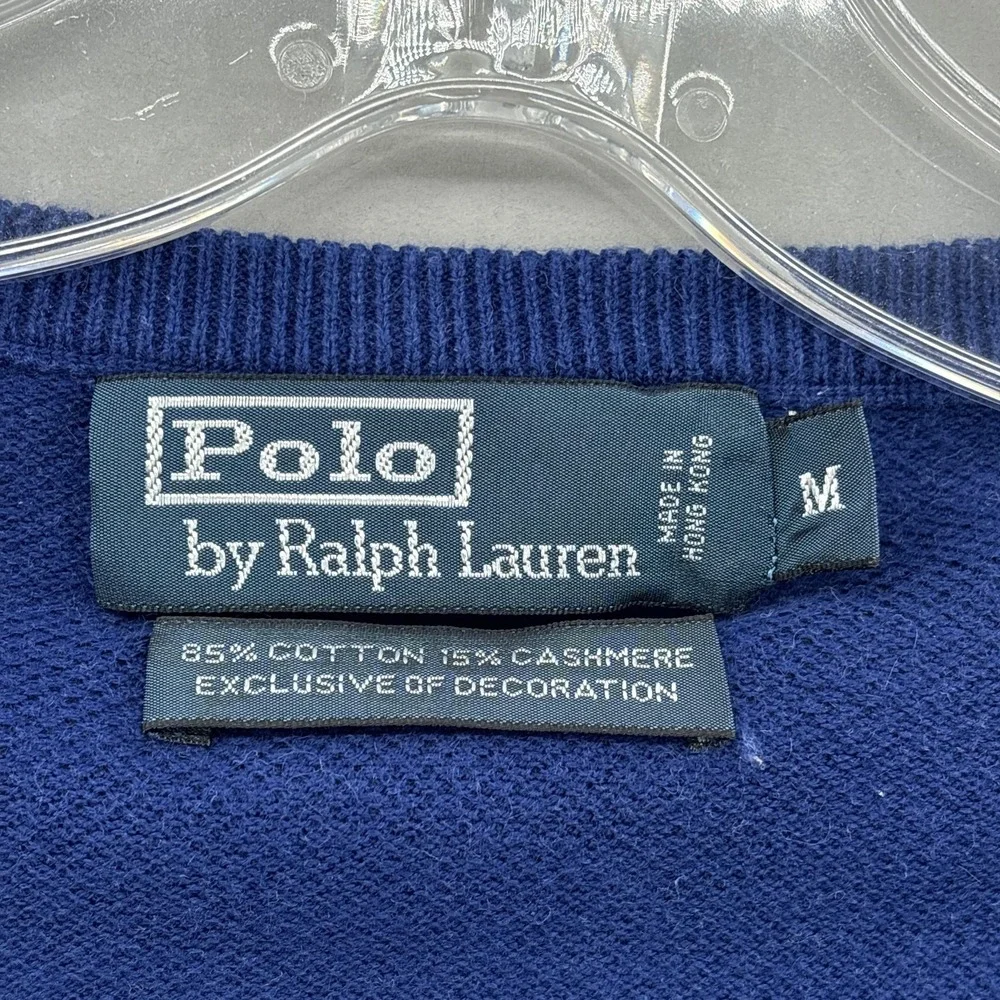 Polo Ralph Lauren Sweater Vest Mens Medium Blue Cotton Cashmere‎ V Neck Vintage